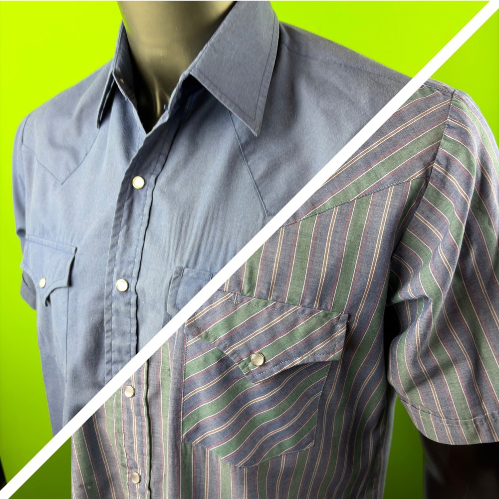 Vintage Plains Mens M Short Sleeve Pearl Snap Western Shirts Blue/Striped READ